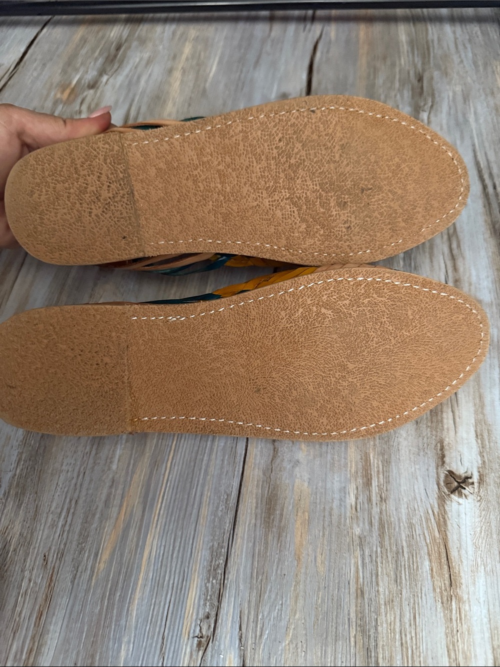 Handwoven Leather Huarache Flats in Brown, Yellow & Teal - Classic Slip-On - Picture 4 of 4